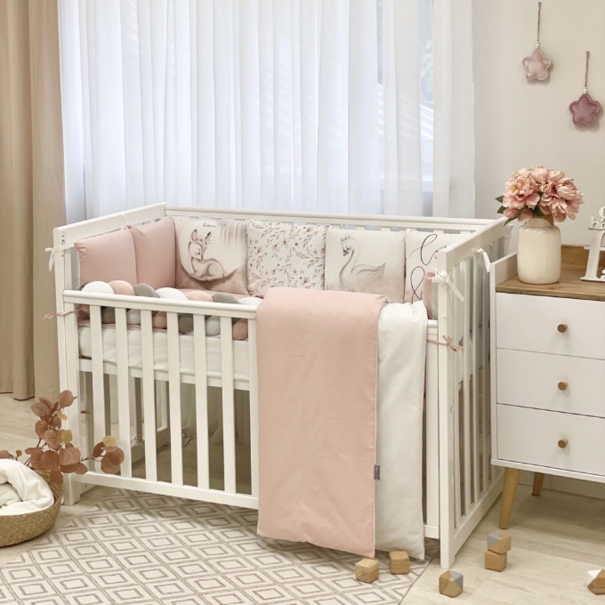 Set lenjerie patut bebe 7 piese Bambi roz (8)